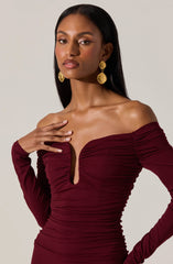 Lovinia Ruched Off Shoulder Midi Dress