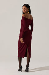 Lovinia Ruched Off Shoulder Midi Dress