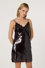 Lexy Lace Trim Sequin Mini Dress