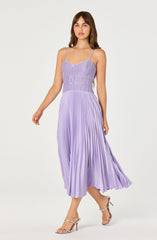 Shionagh Satin Bow-Detail Pleated Midi Dress