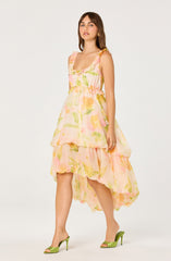 Serenidy Floral Ruffle Tiered High-Low Midi Dress