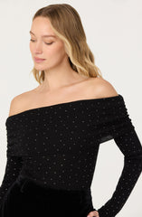 Kylin Off Shoulder Rhinestone Sweater
