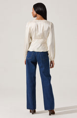 Roya Eyelet Trim Satin Top