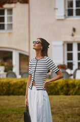 Henrie Striped Ribbed Short-Sleeve Cardigan
