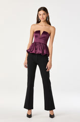 Satin Strapless Plunge Peplum Top