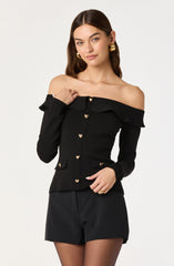 Off Shoulder Foldover Ruffle Sweater