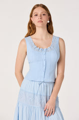 Victoria Crochet Trim Button-Front Top