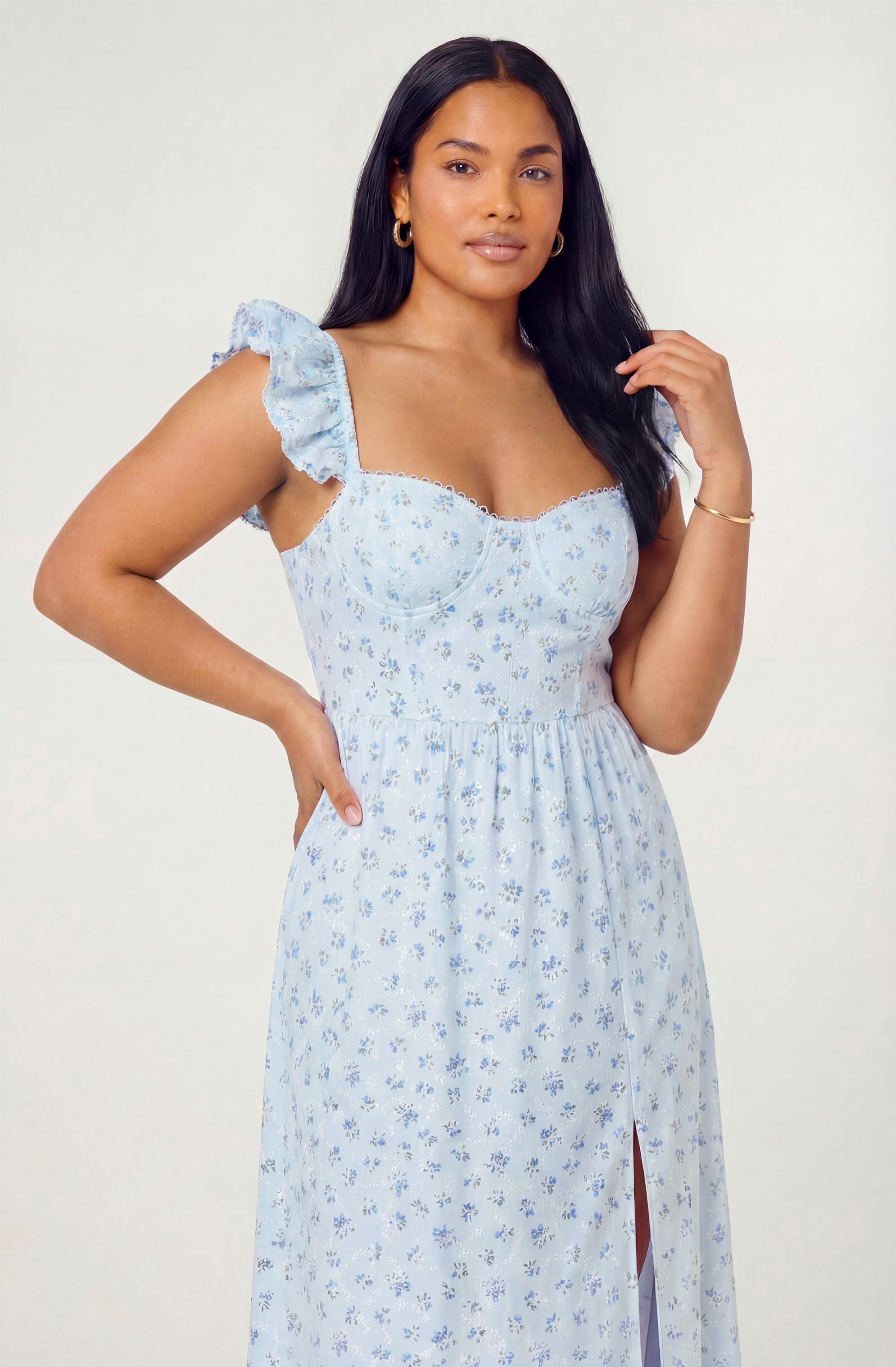 Wedelia Ruffle Strap Eyelet Corset Midi Dress