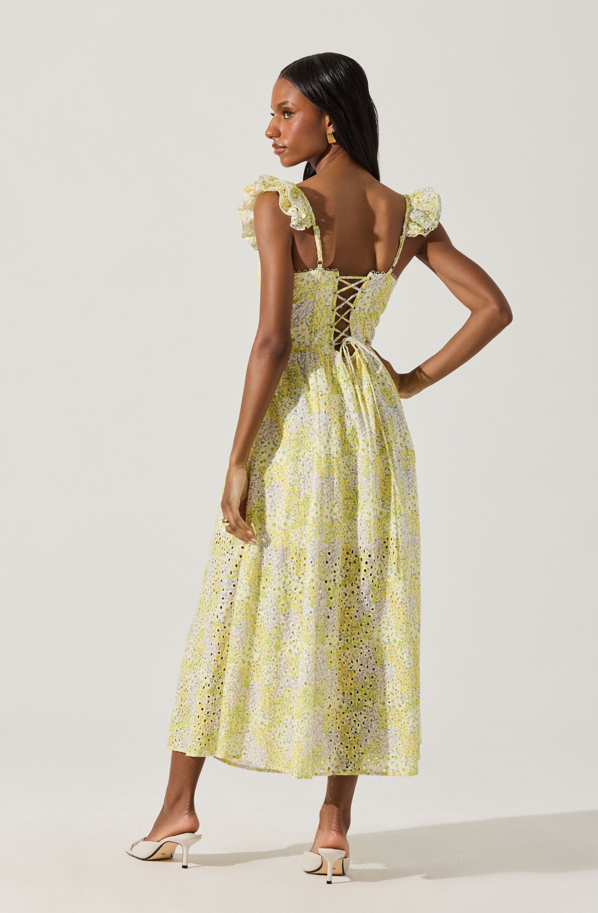 Wedelia Eyelet Bustier Floral Midi Dress