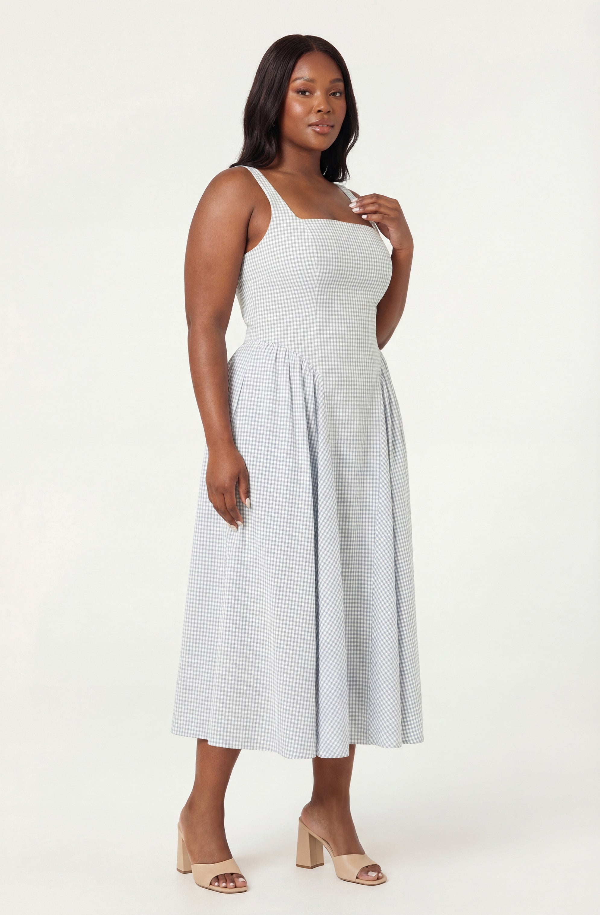 Vinya Plaid Bow-Back Midi Dress