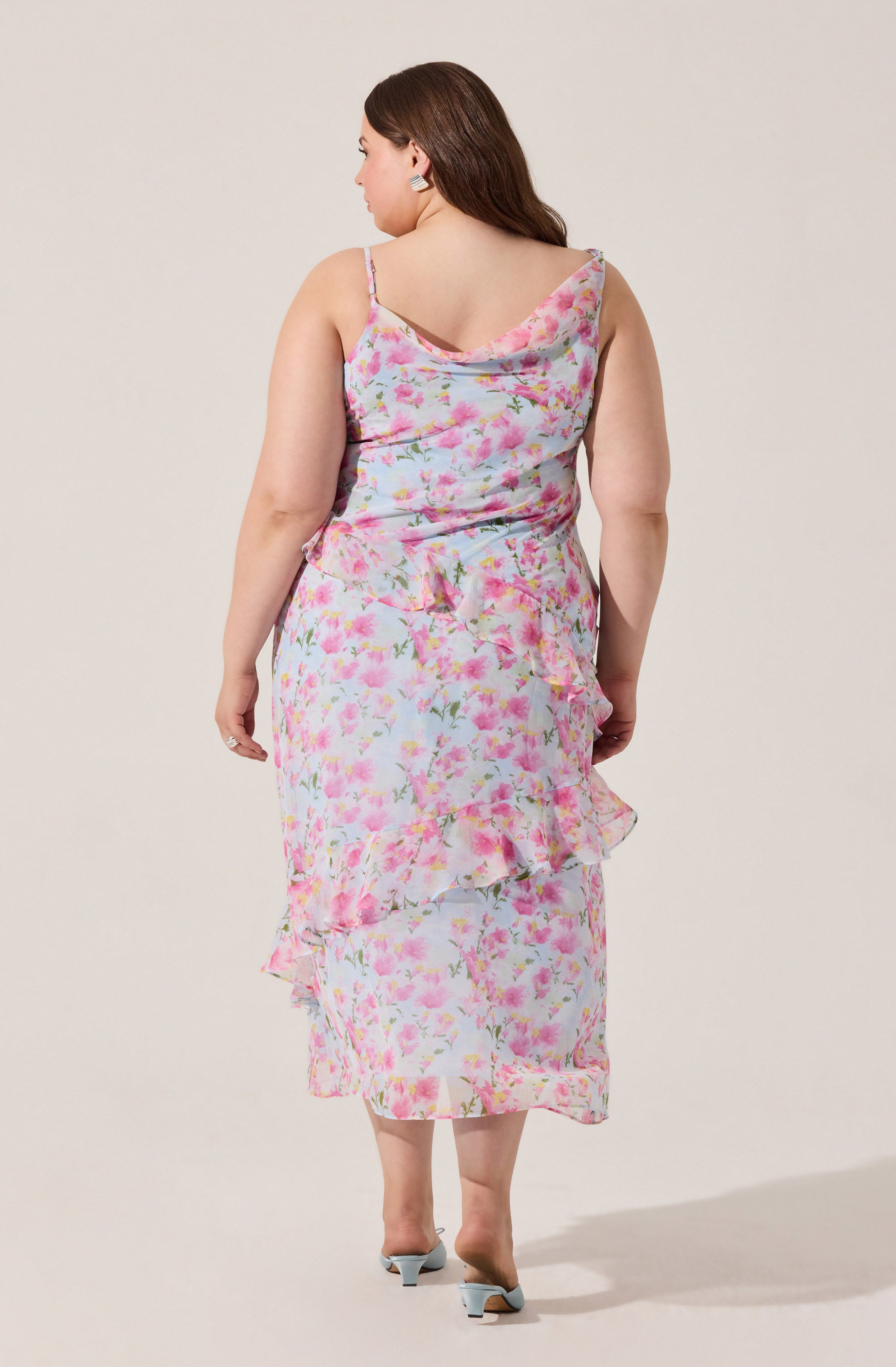 Levina Asymmetric Floral Ruffle Maxi Dress