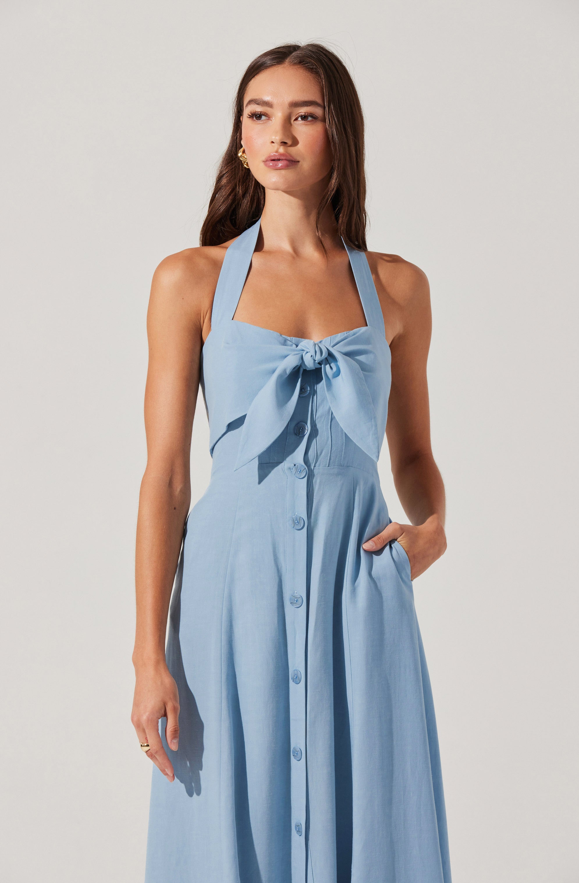 Katherine Linen-Blend Halter Midi Dress