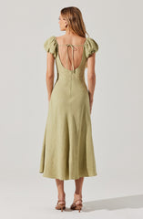 Leocadia Embroidered Puff Sleeve Midi Dress