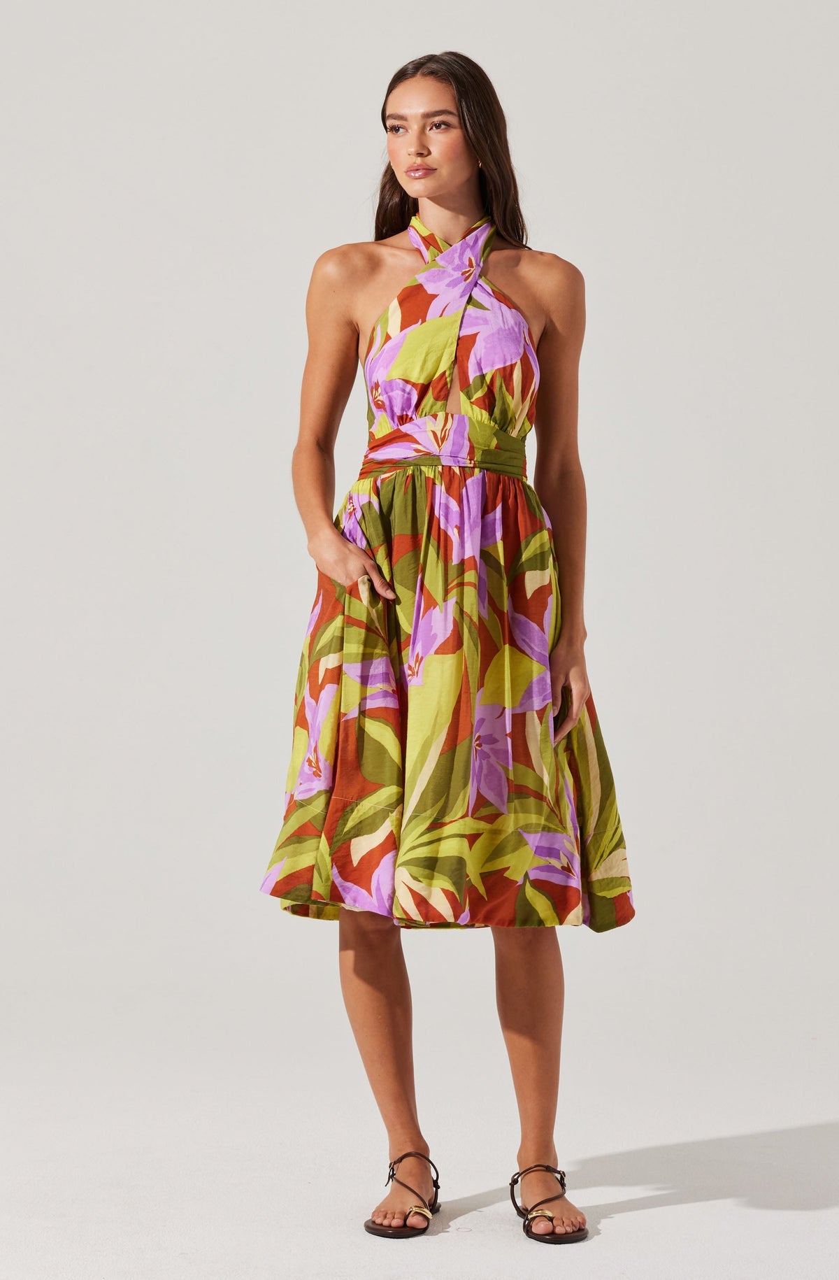 Kalia Halter Floral Midi Dress