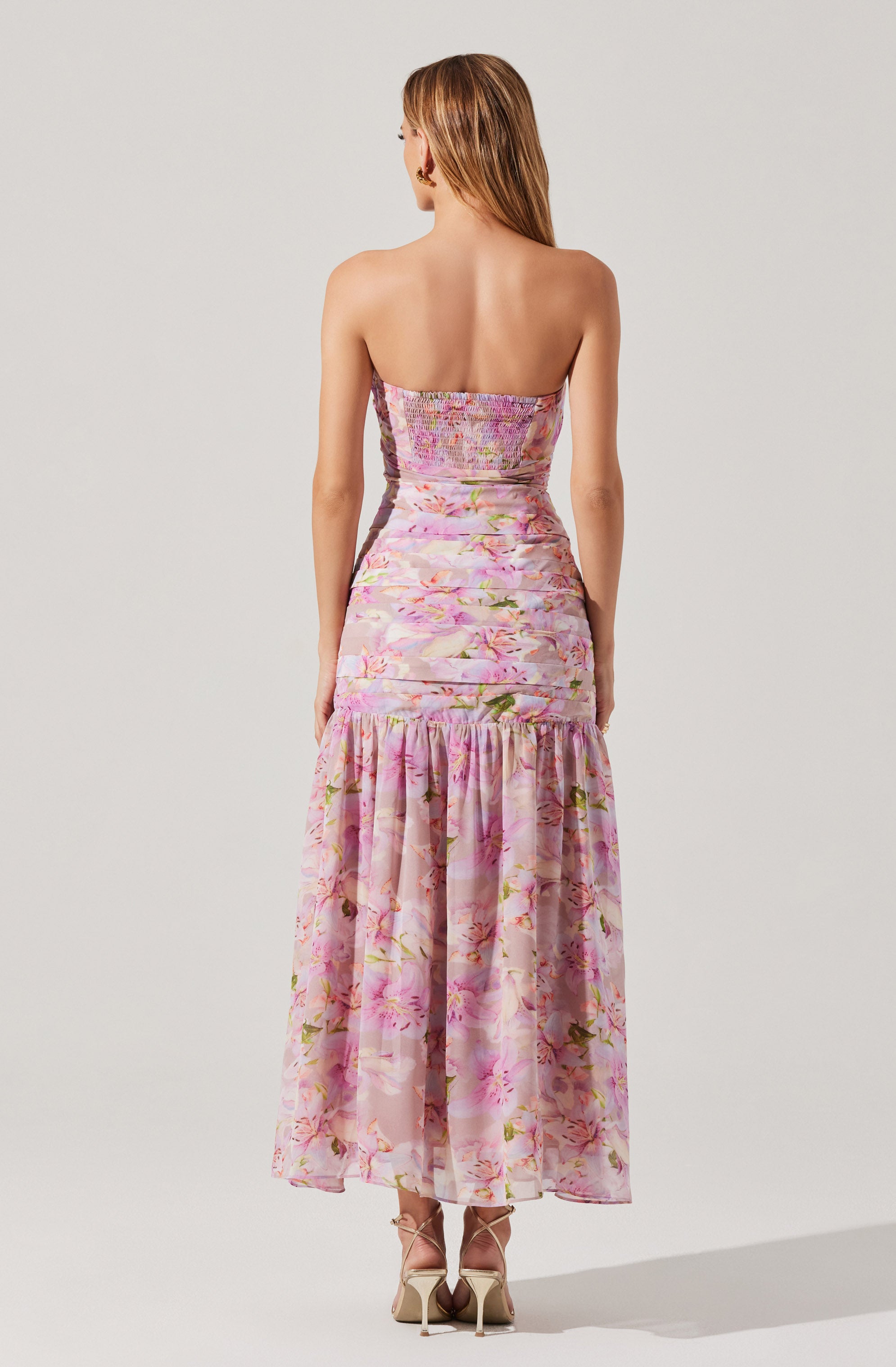 Estefany Strapless Pleated Floral Maxi Dress