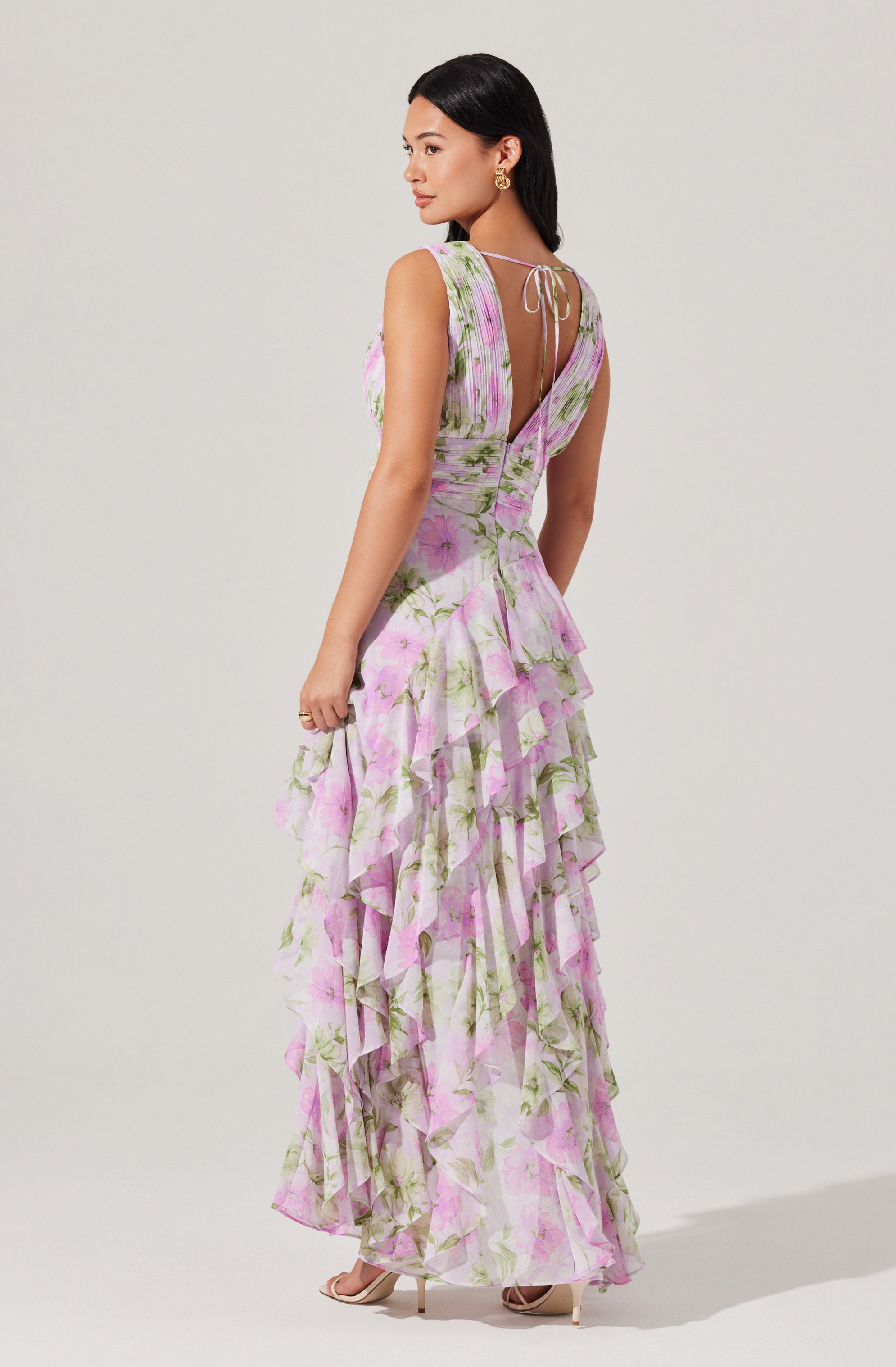 Cytherea Asymmetric Floral Ruffle Midi Dress