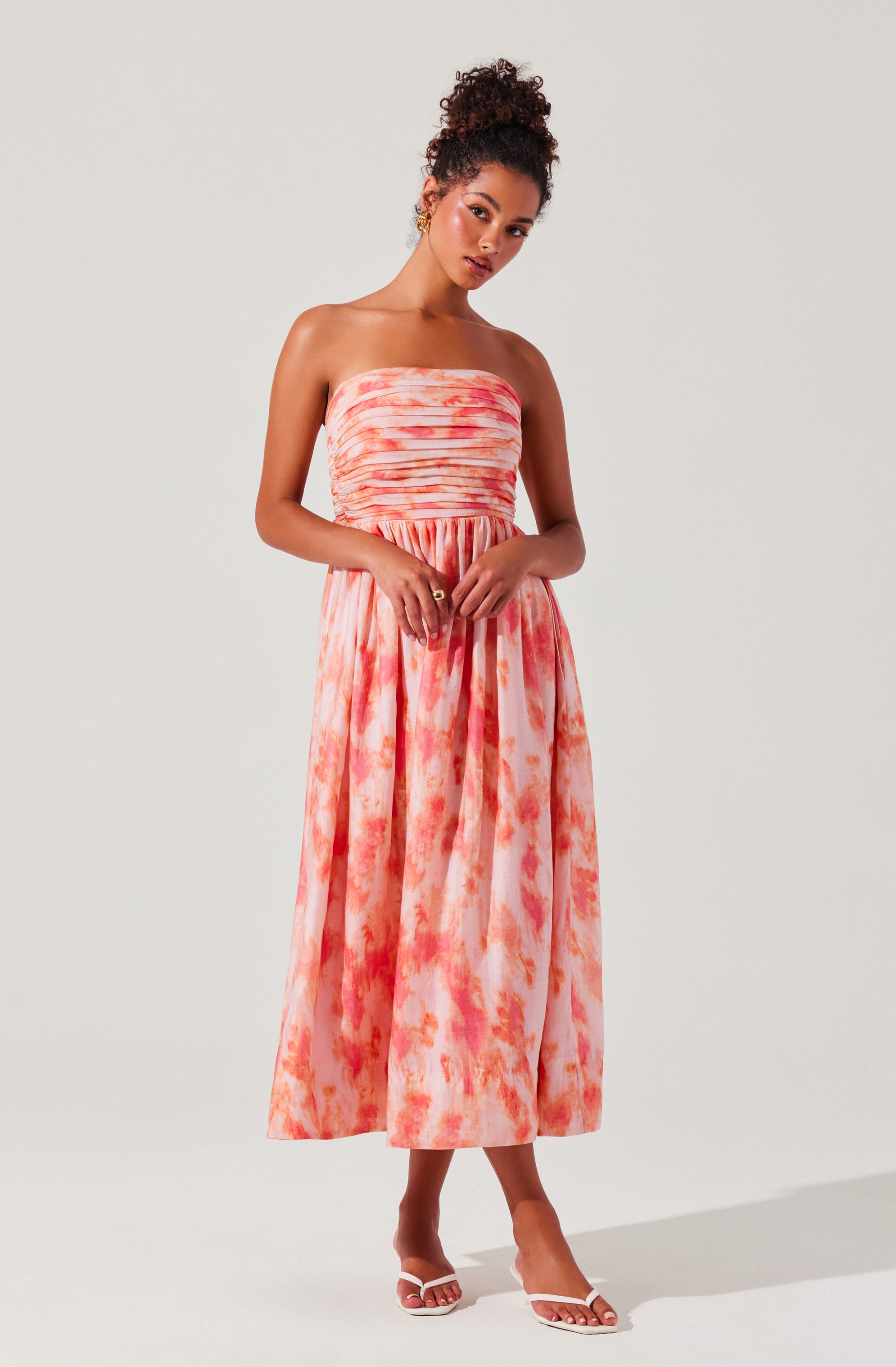 Aneesha Strapless Pleated Midi Dress