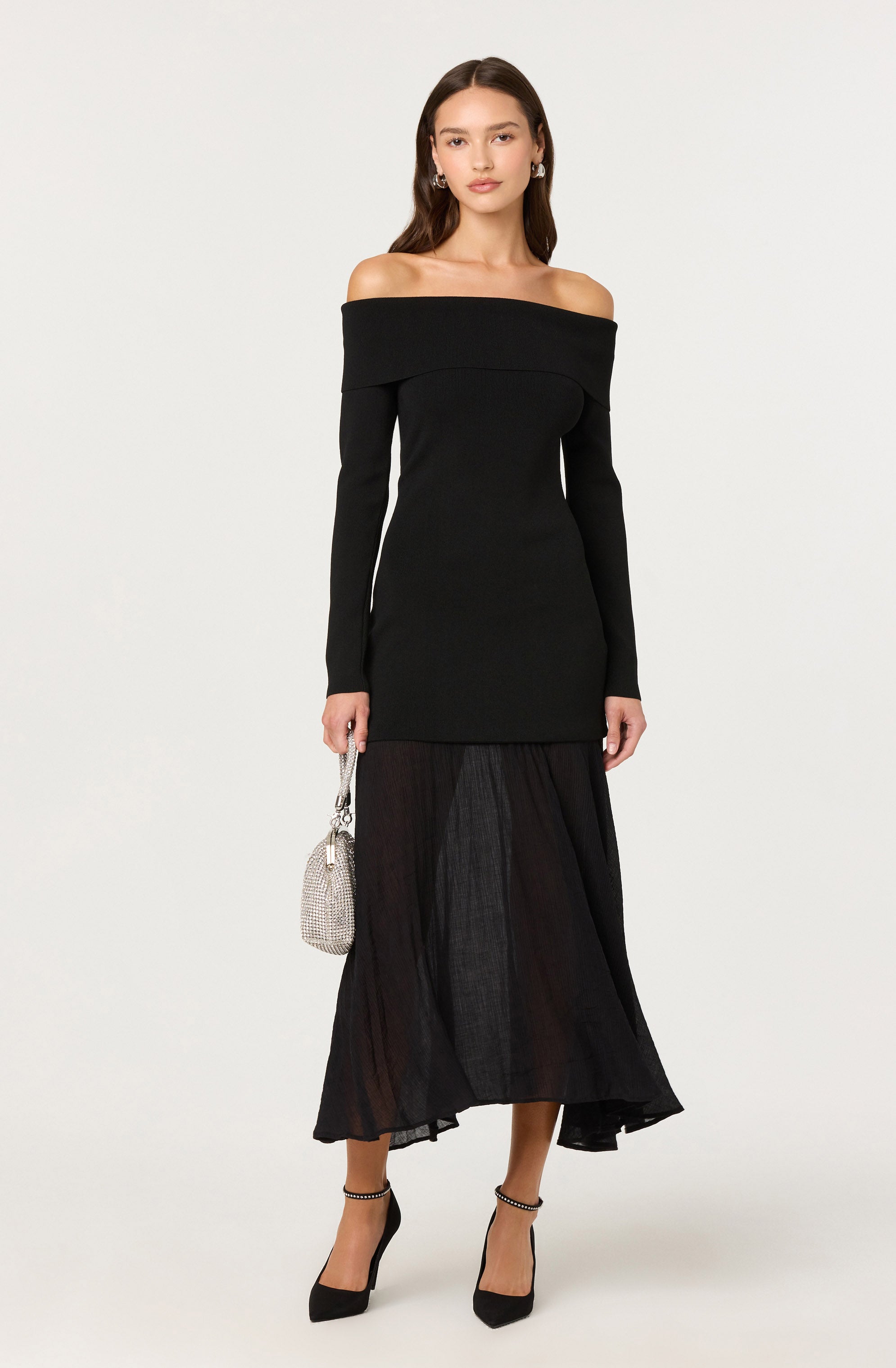 Lidia Off-Shoulder Pleated Midi Dress