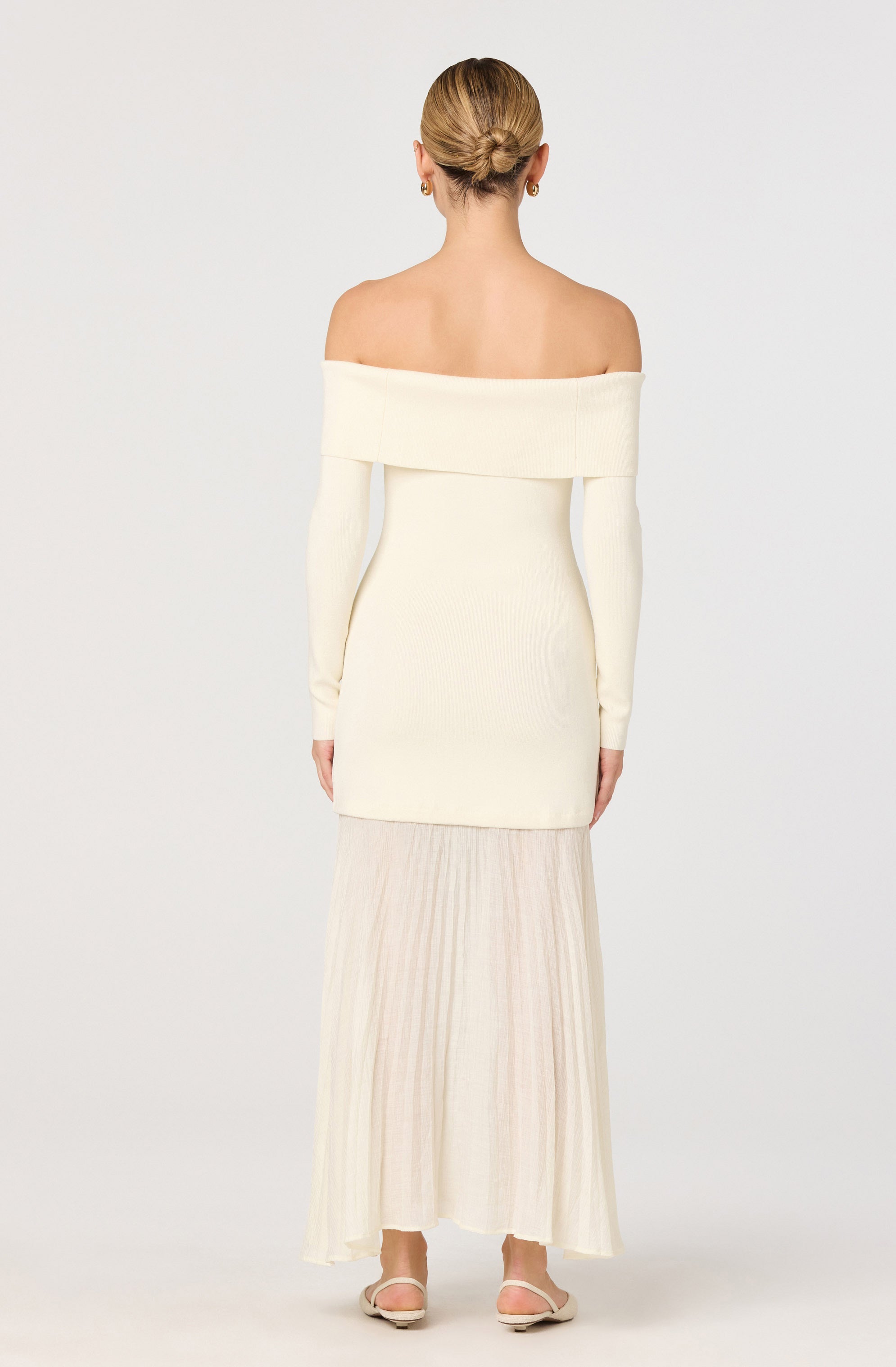 Lidia Off-Shoulder Pleated Midi Dress