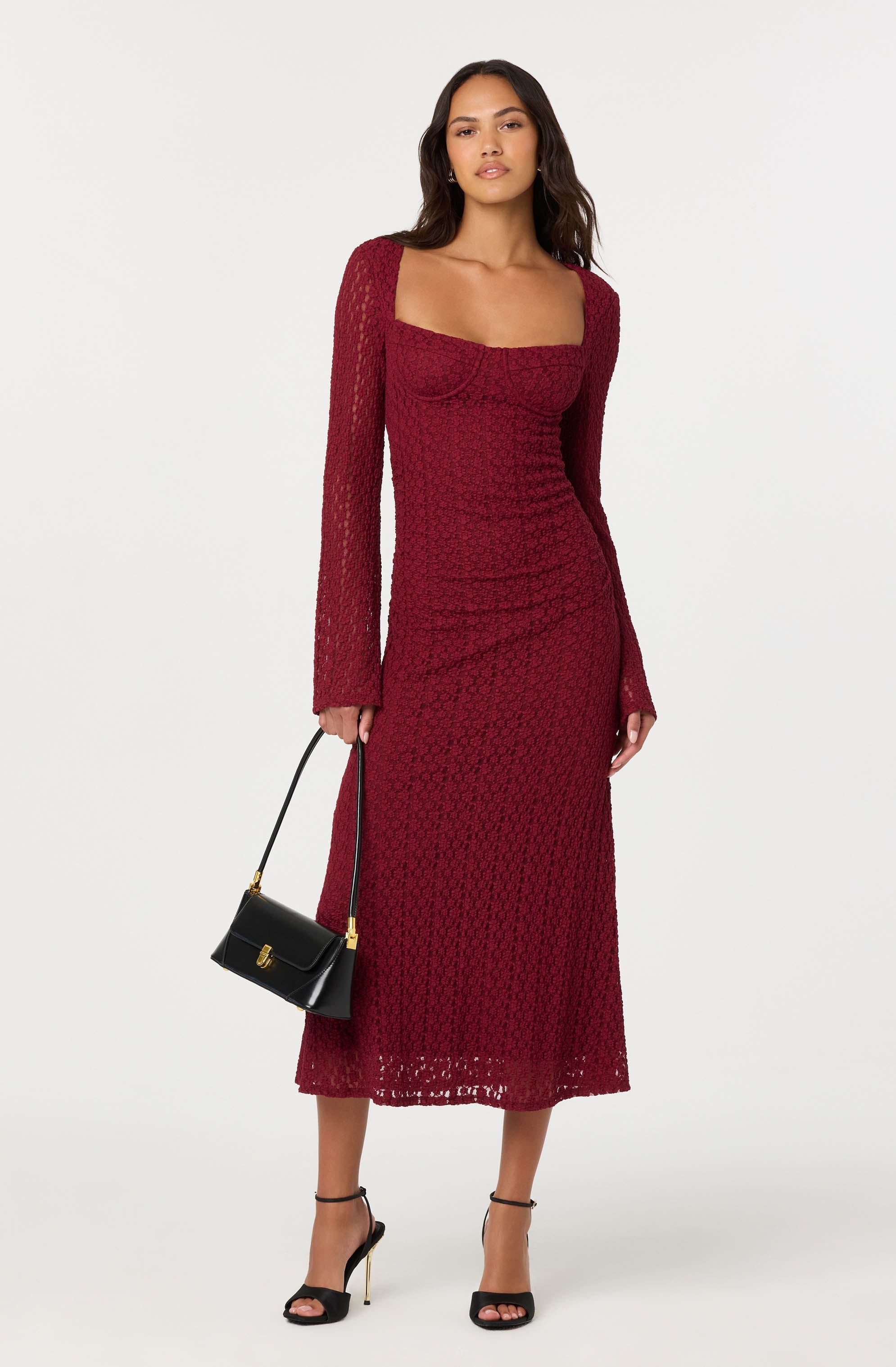 Tamia Floral Lace Bustier Midi Dress
