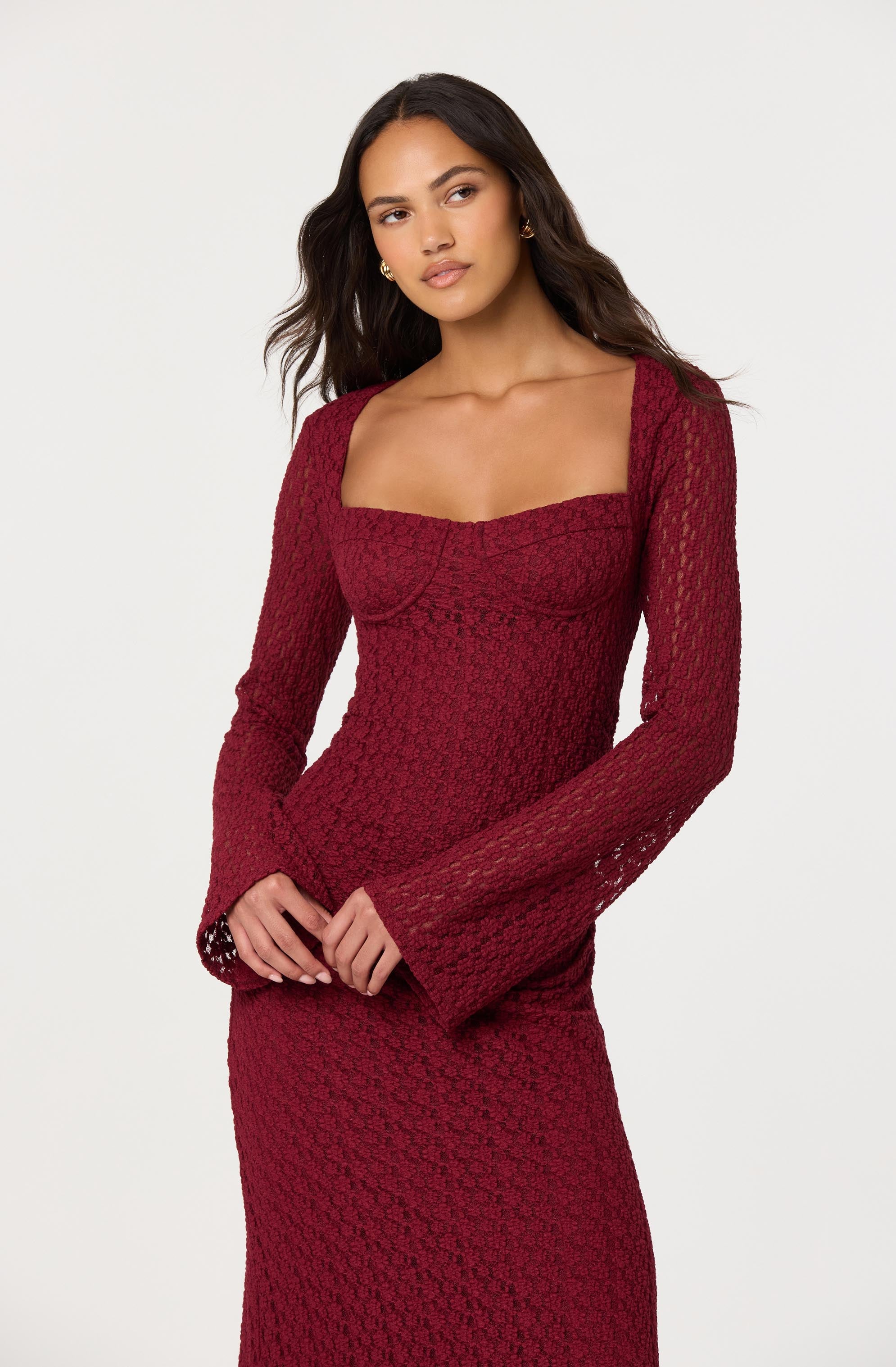 Tamia Floral Lace Bustier Midi Dress