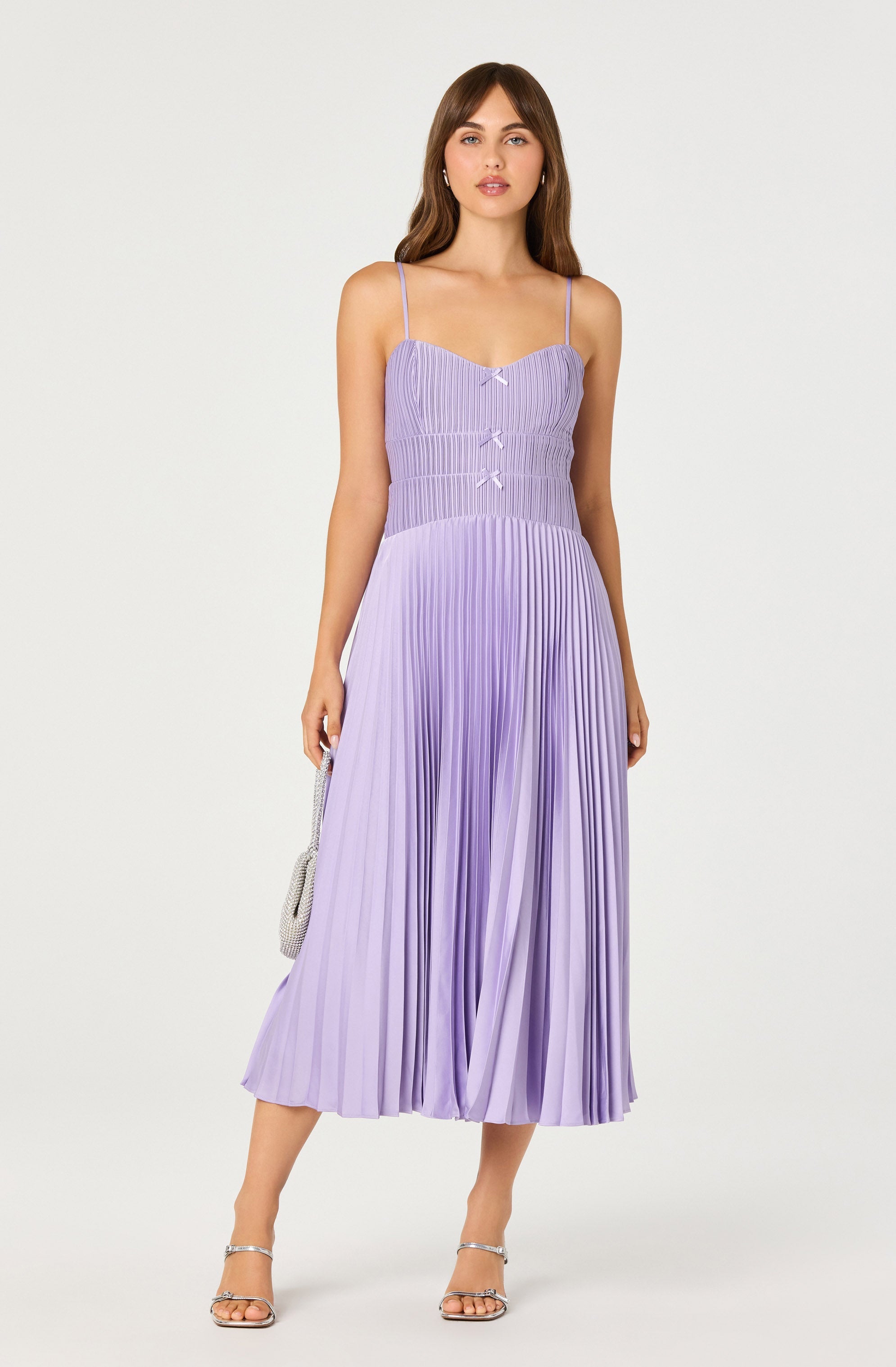Shionagh Satin Bow-Detail Pleated Midi Dress