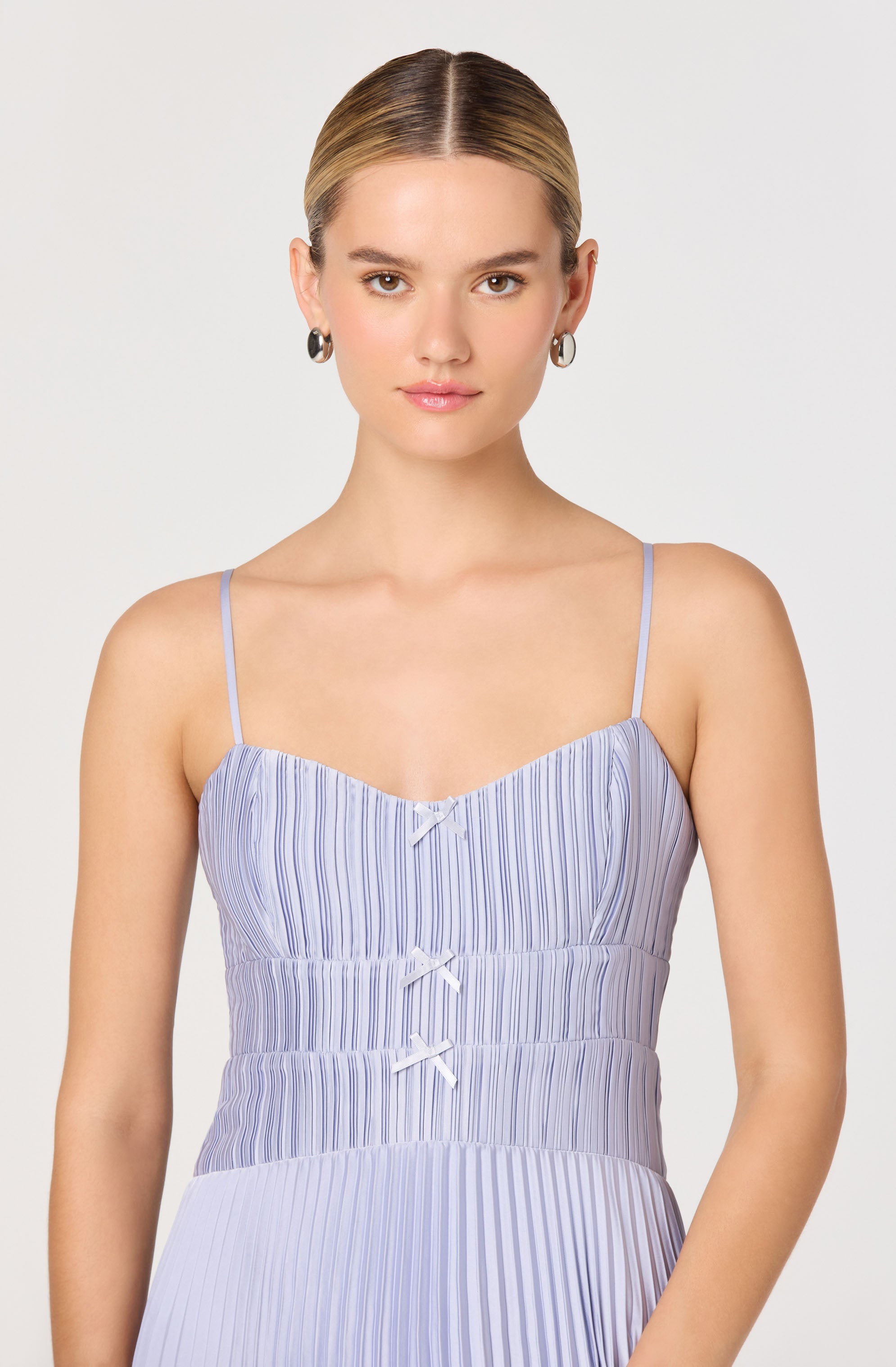 Shionagh Satin Bow-Detail Pleated Midi Dress