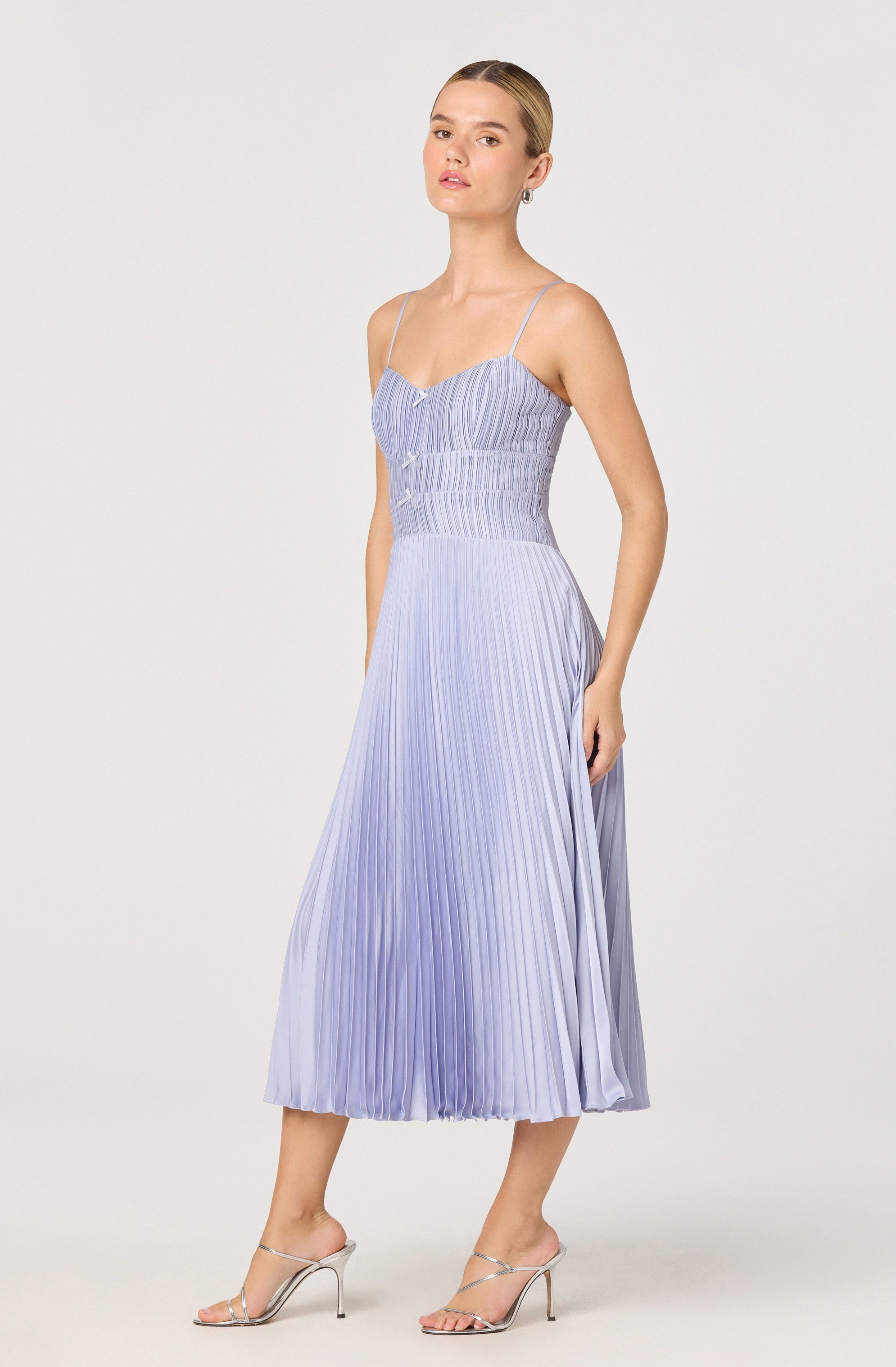 Shionagh Satin Bow-Detail Pleated Midi Dress