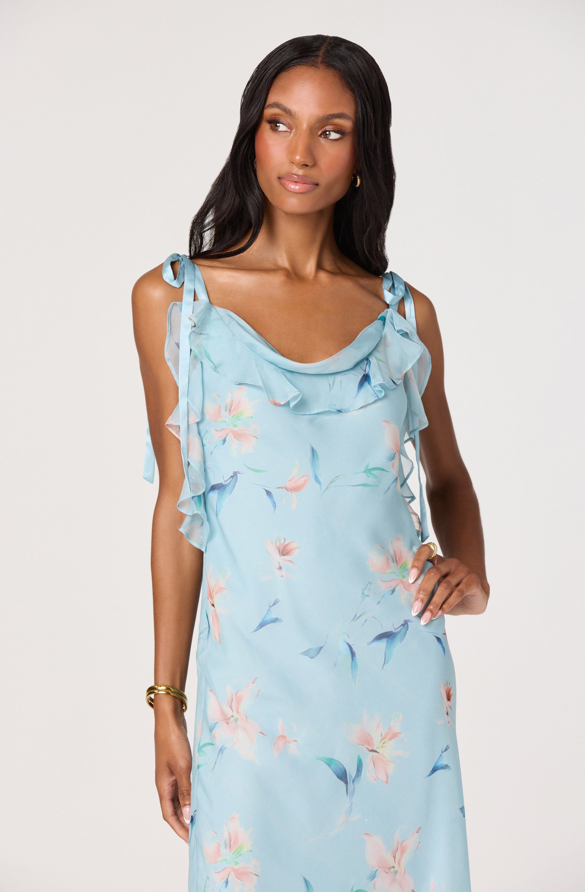 Nissa Floral Ruffle Midi Dress