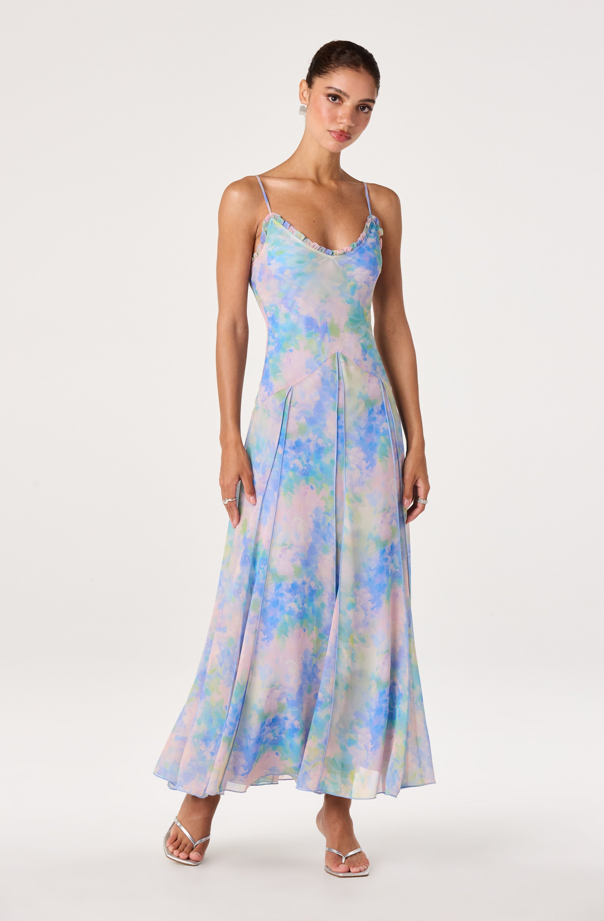 Hana Ruffle Trim Chiffon Maxi Dress