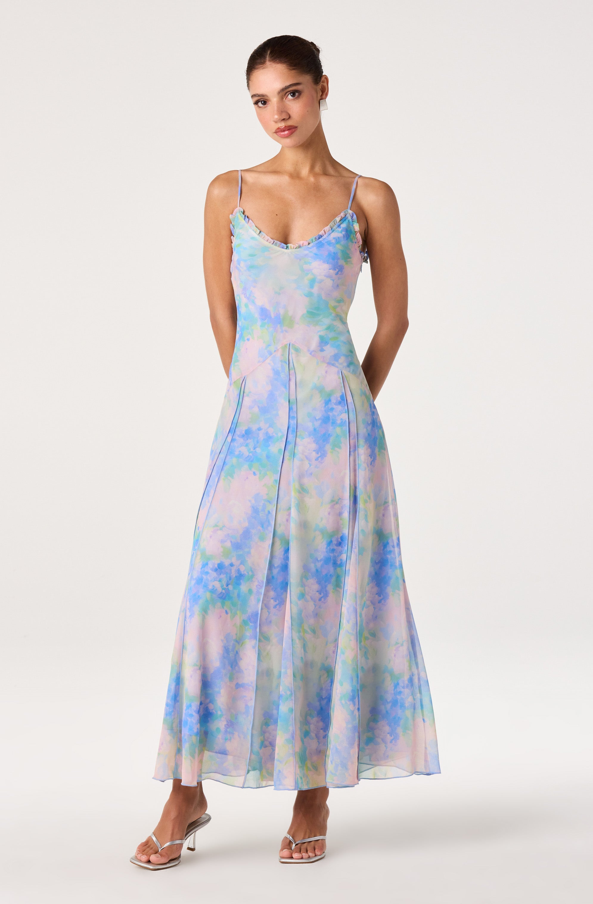 Hana Ruffle Trim Chiffon Maxi Dress