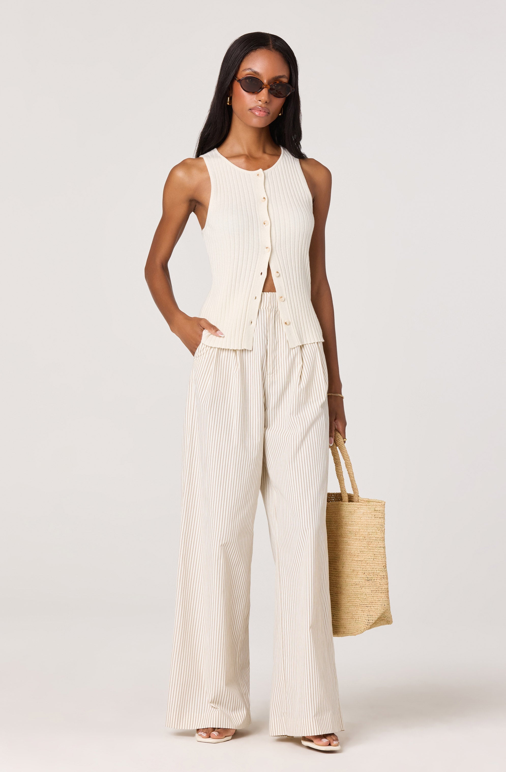 Neha Striped Linen High-Rise Wide Leg Pants