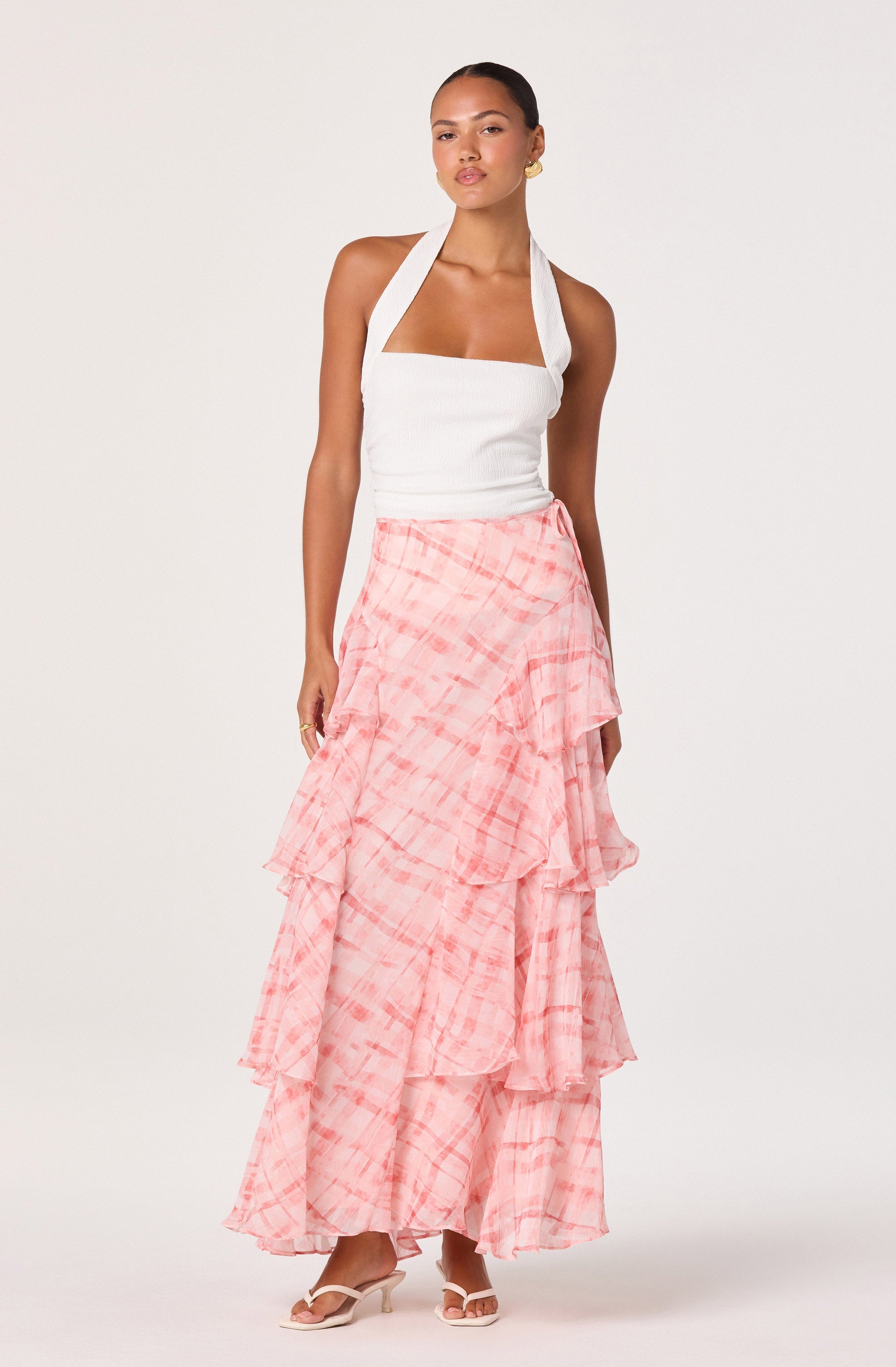 Maia Plaid Tiered Maxi Skirt