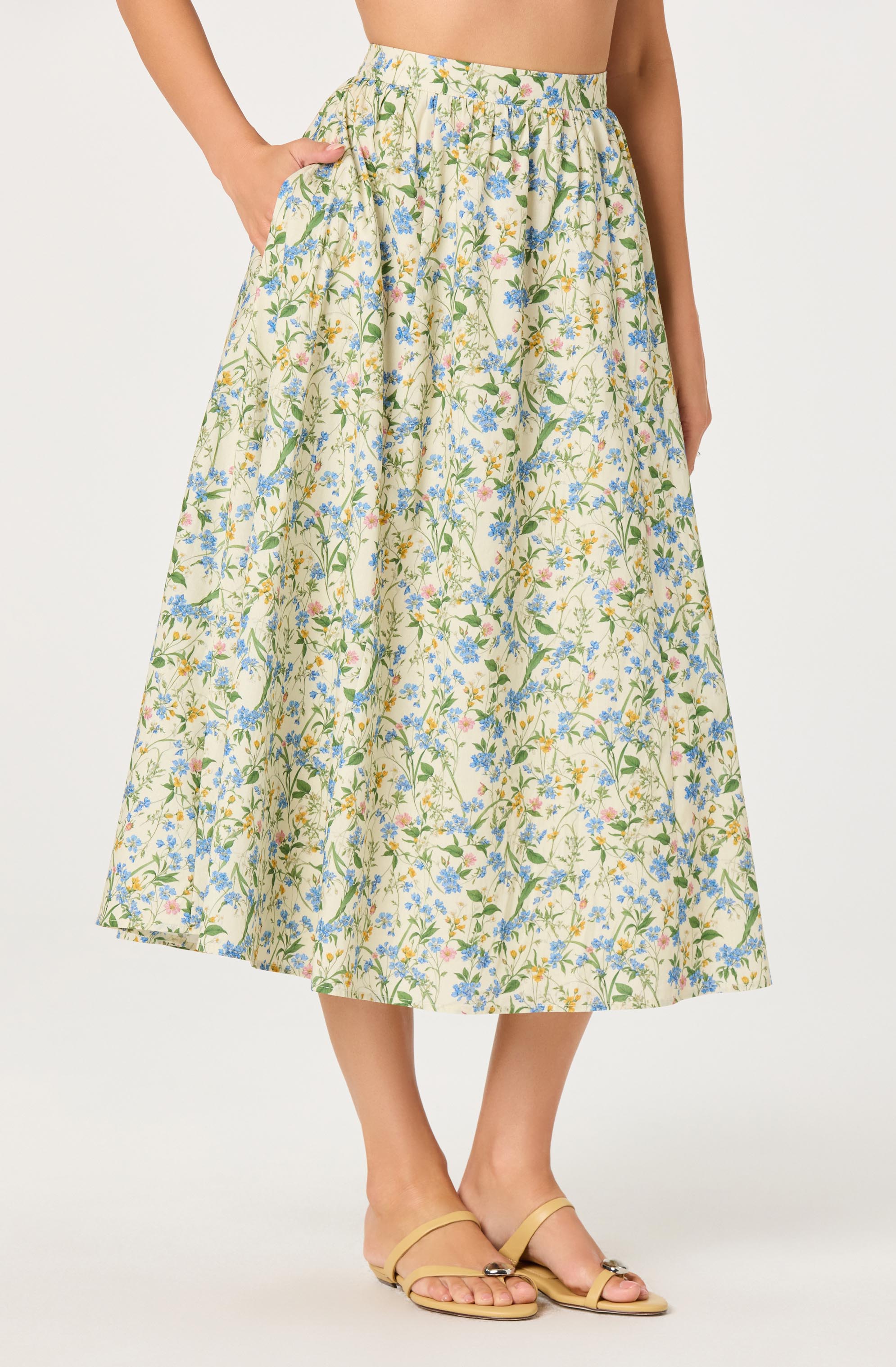 Wylda Floral Gathered A-Line Midi Skirt