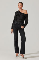 Ellen Satin Rhinestone One Shoulder Top