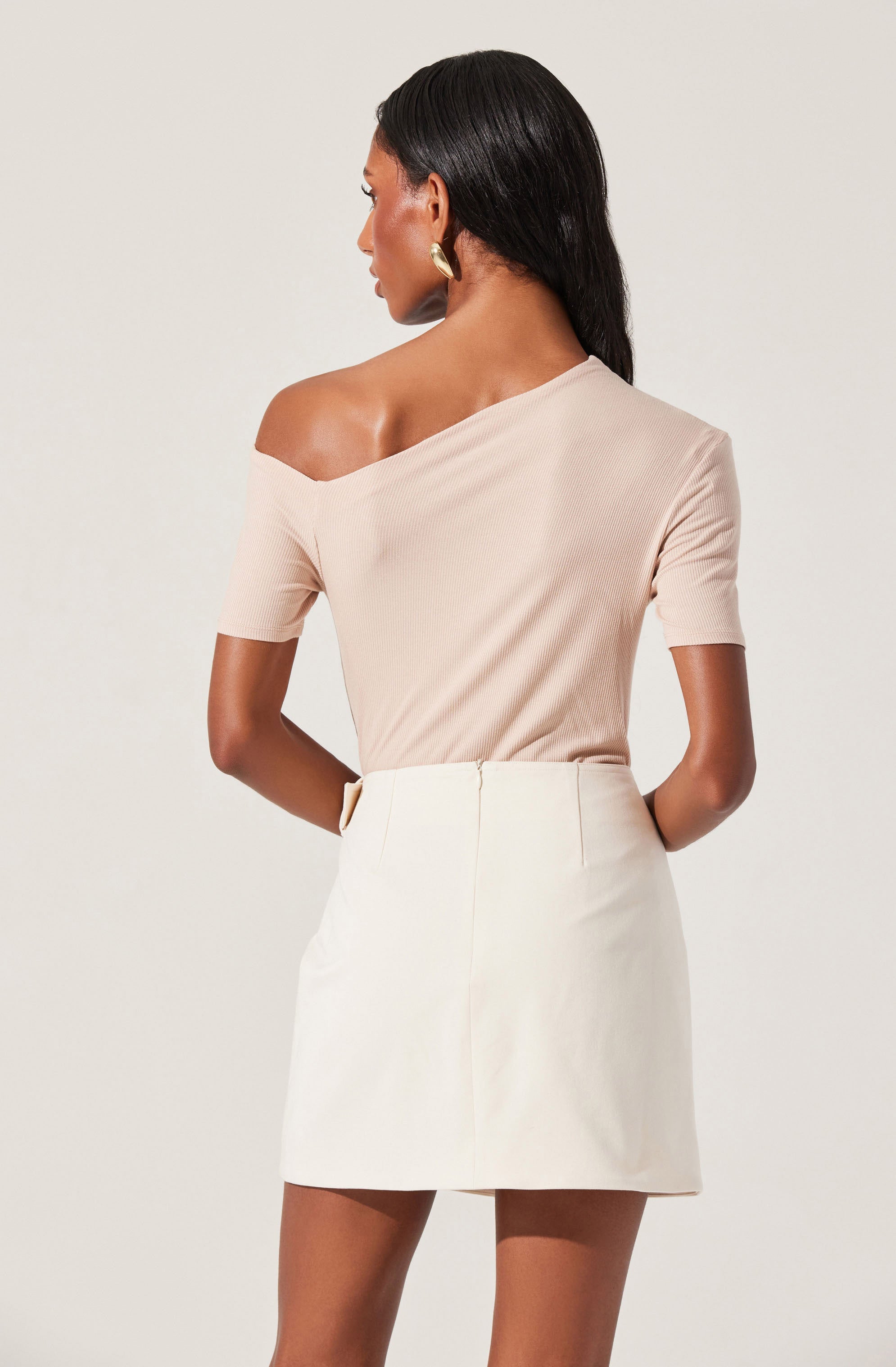 Ash Ribbed Off Shoulder Top