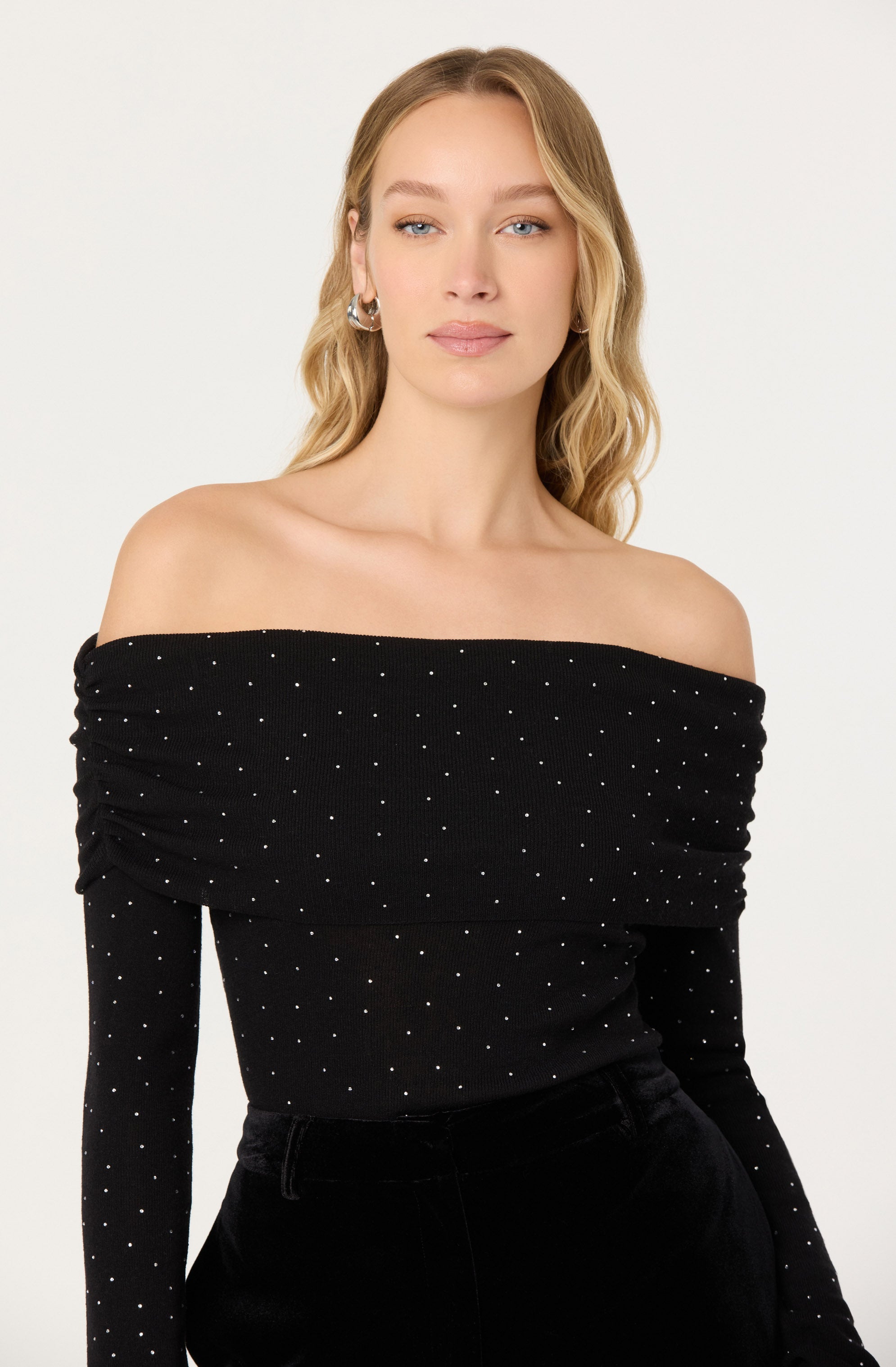 Kylin Off Shoulder Rhinestone Sweater