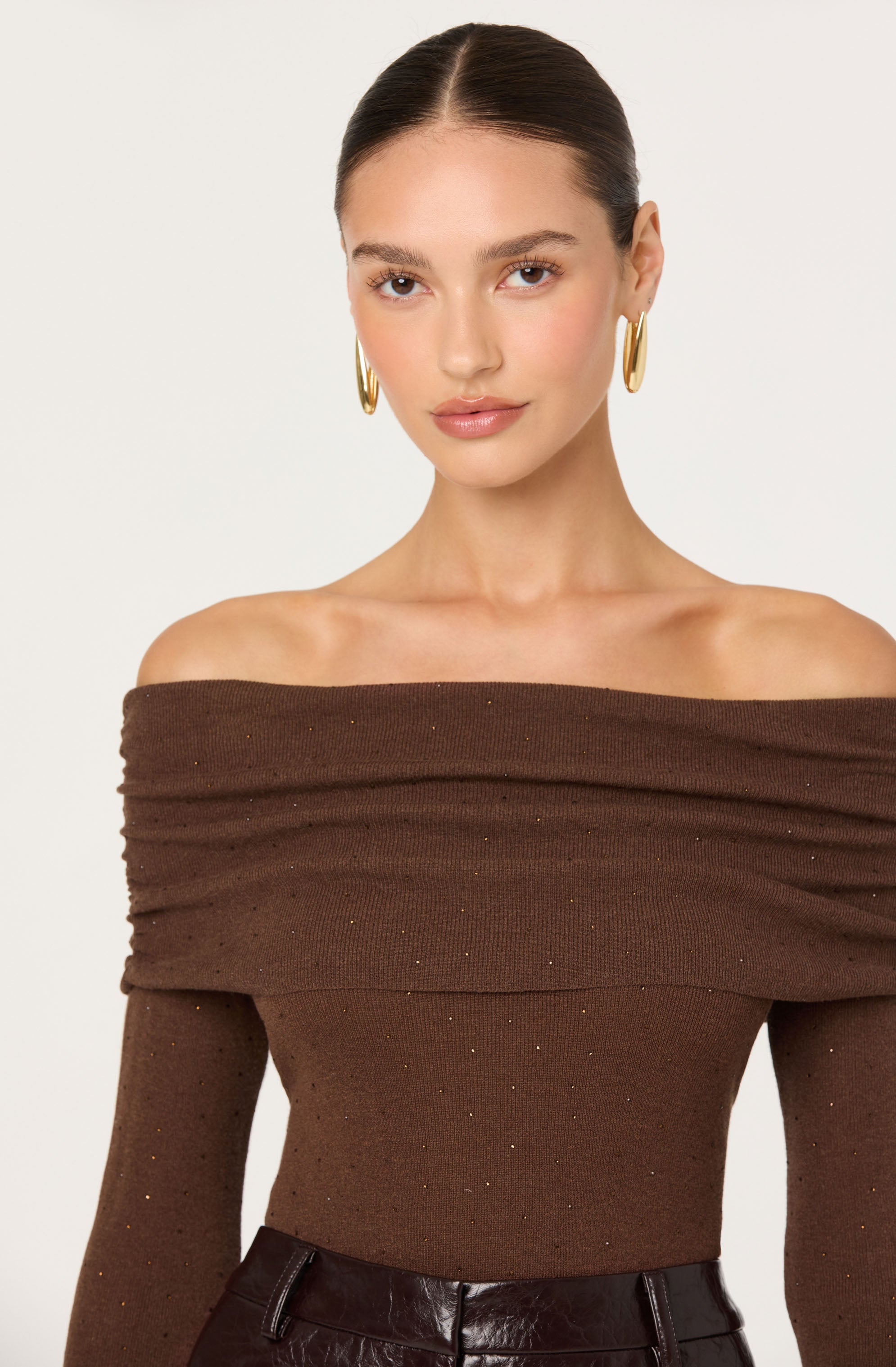 Kylin Off Shoulder Rhinestone Sweater