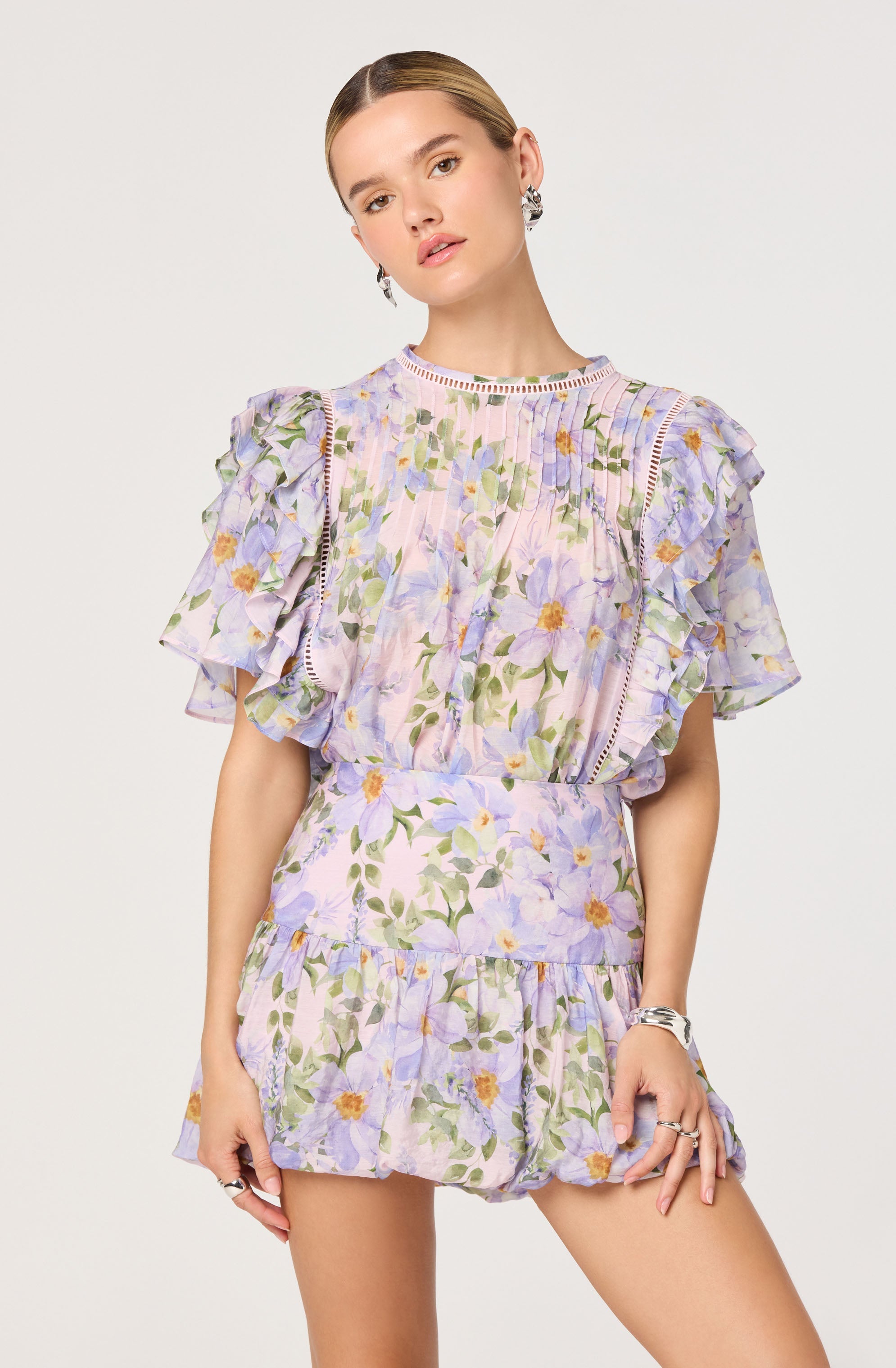 Kinley Floral Flutter Sleeve Ruffle Top