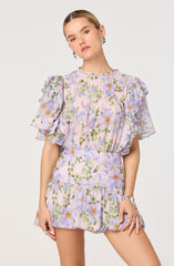 Kinley Floral Flutter Sleeve Ruffle Top