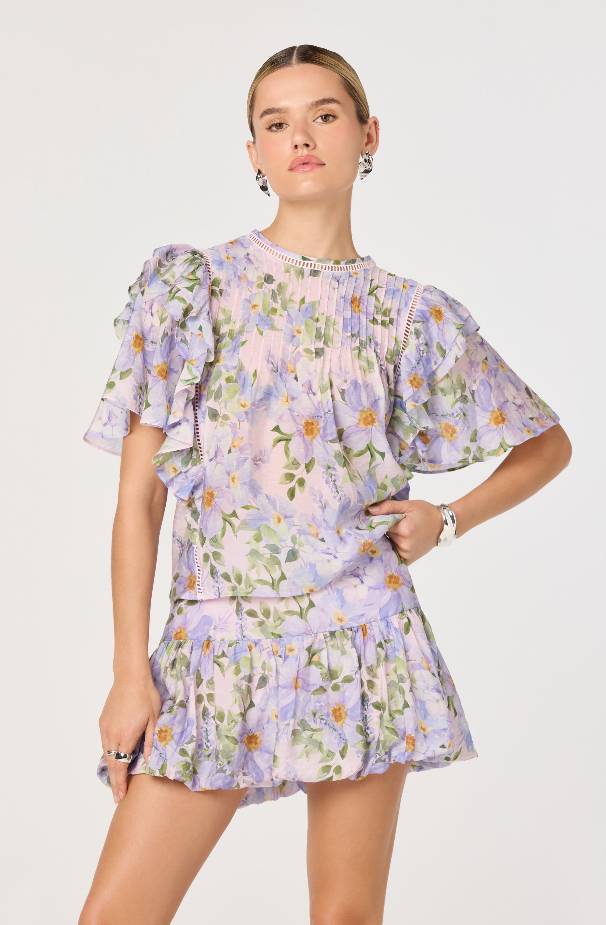 Kinley Floral Flutter Sleeve Ruffle Top