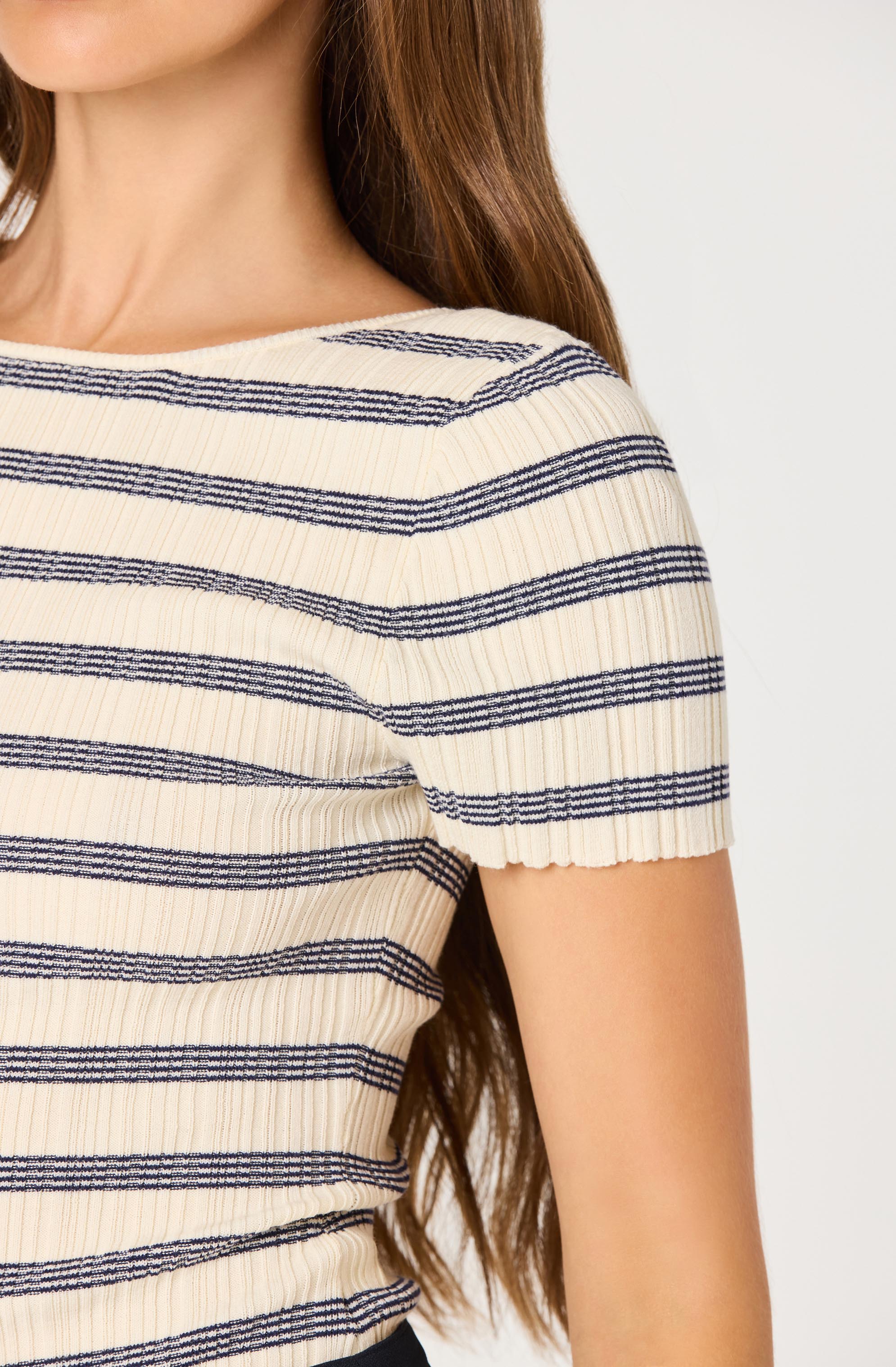Nikola Striped Ribbed Scoop Back Sweater Top