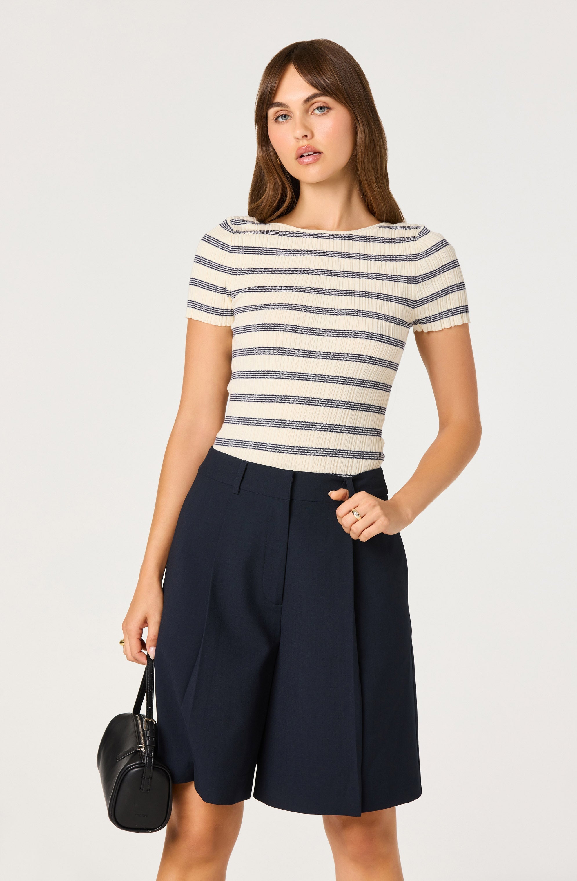 Nikola Striped Ribbed Scoop Back Sweater Top
