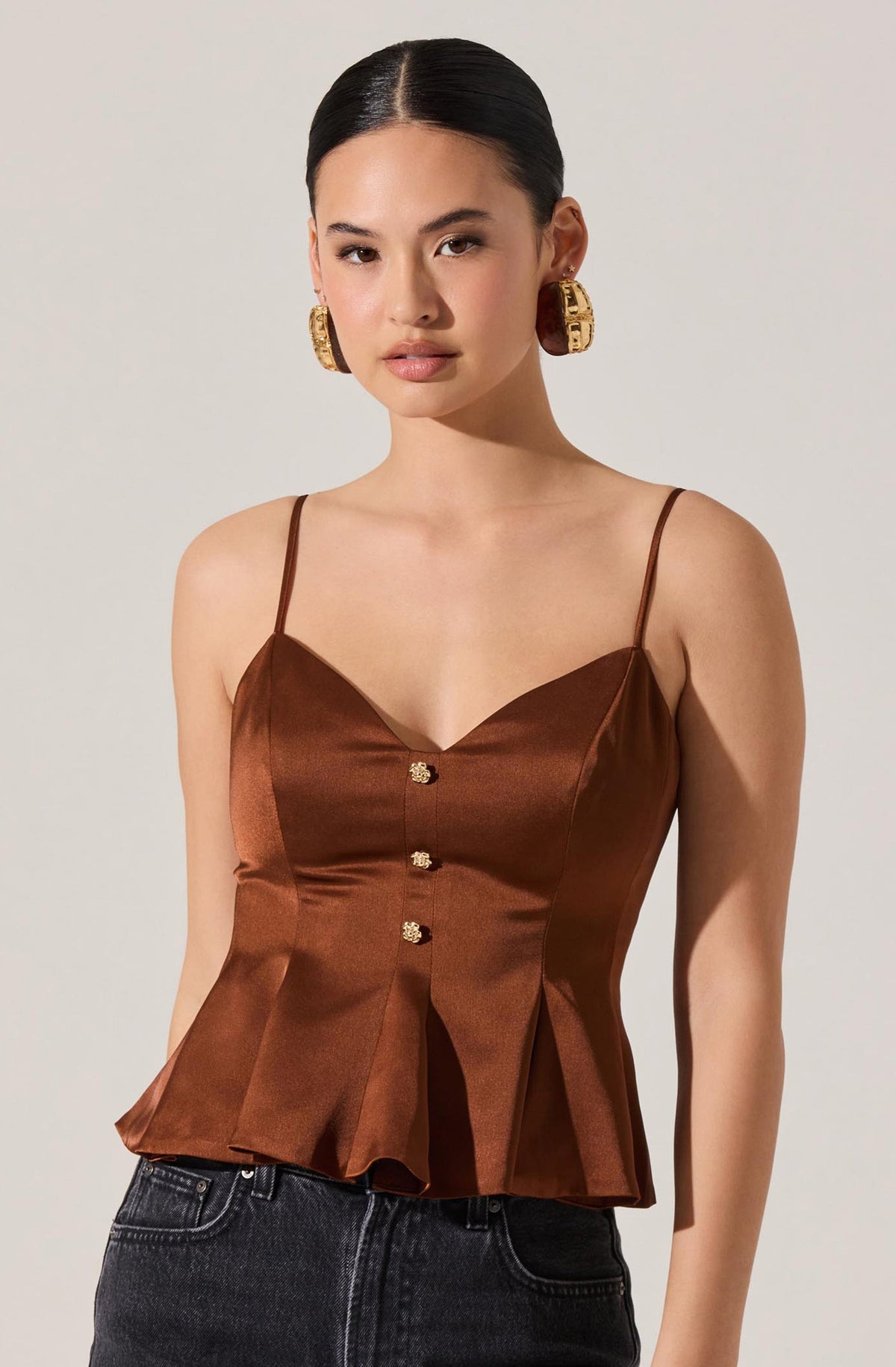 Paislee Satin Pleated Peplum Top