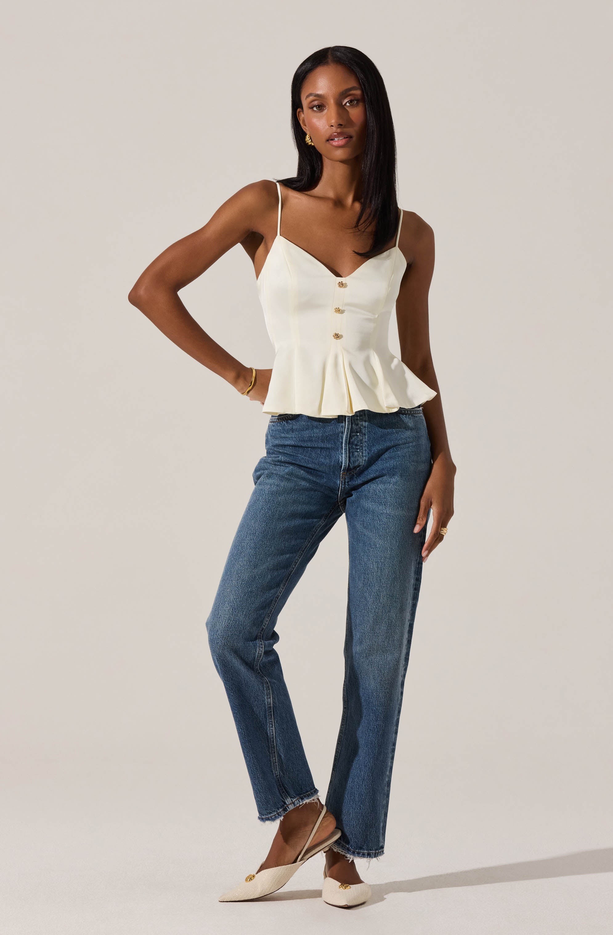 Paislee Satin Pleated Peplum Top