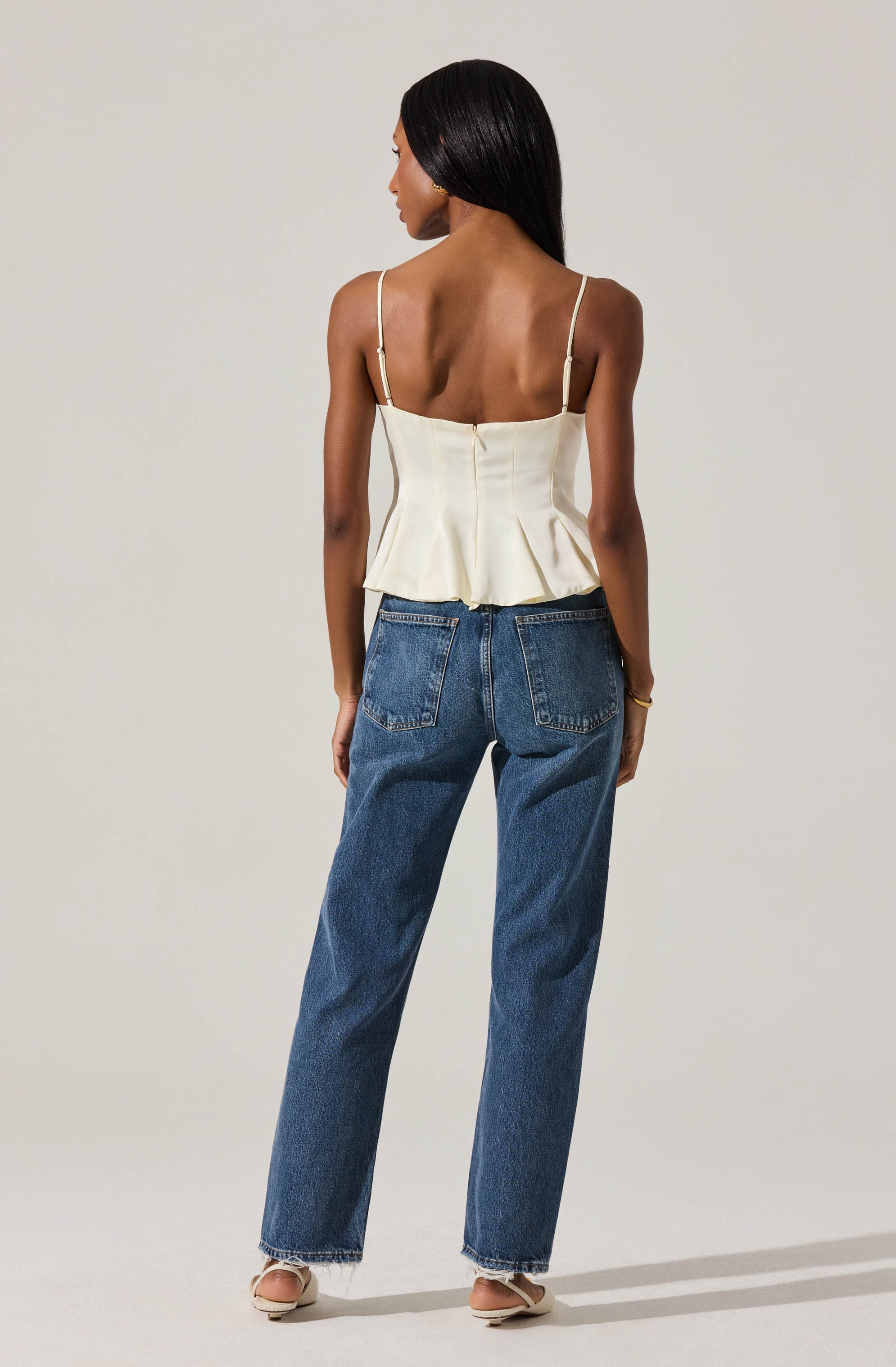 Paislee Satin Pleated Peplum Top