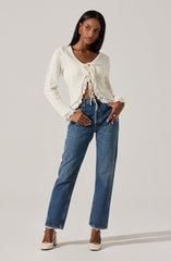 Lacey Pointelle Tie-Front Cardigan
