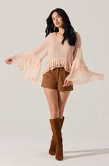 Margaery Sheer Ruffle Peplum Top