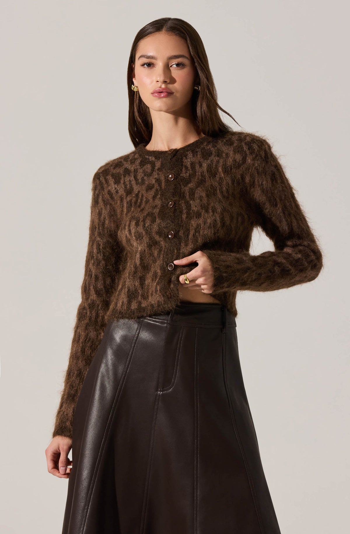 Katria Fuzzy Crewneck Cardigan