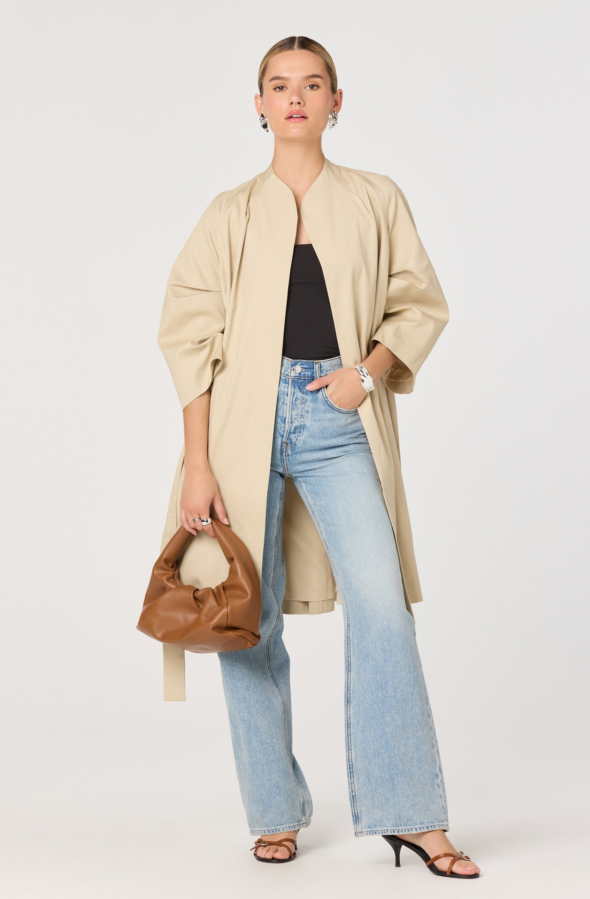 Kaylin Collarless Wrap Trench Coat
